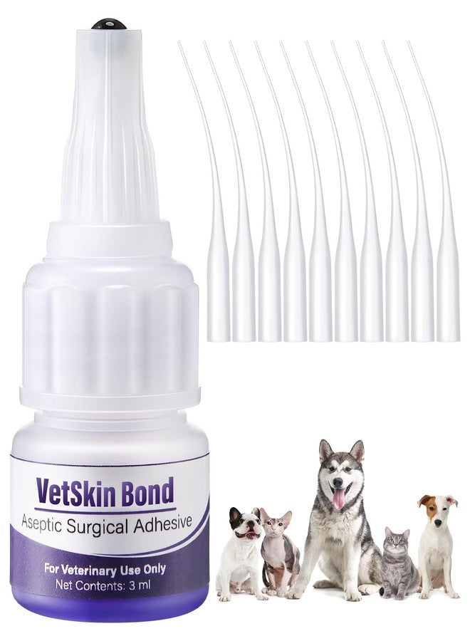 Ceoighe 1 Pack 3ml Veterinary Surgical Skin Glue with 10 Precise Applicators, Strong Surgical Adhesive, Blue-Tinted Animal Tissue Wound Glue, Fast Bleeding Control and Waterproof Wound Sealant for Pets - Image 1